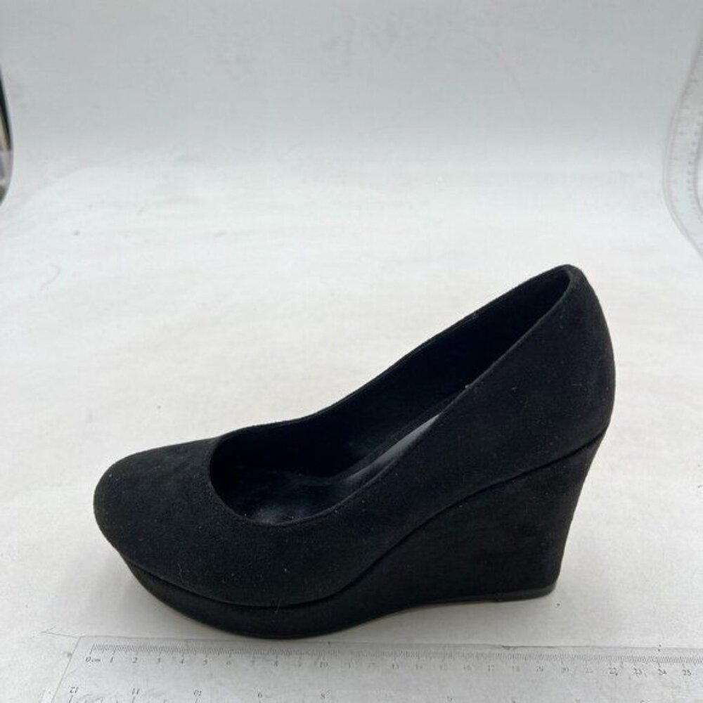 Women's  Wedge Platform Pumps Closed Almond Toe Thick High Heel Black Shoes